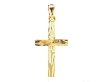 Religious 14K Gold Classic CROSS PENDANT With Diamond Cut Design (32 X 14 MM)