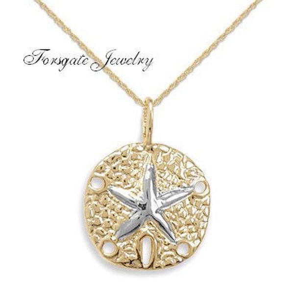 14 Karat Gold Plated Sand Dollar Pendant with 14K GOLD FILLED Chain Necklace - 925 Sterling Silver - 16 18 20 24 30 inch