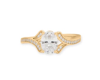 14 Karat Gold Plated Oval and Pave CZ Ring