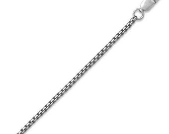 Quality 1.6mm Oxidized ROUNDED BOX Sterling Silver Chain Necklace - 16”, 18", 20” 22" 24", 30" 34"