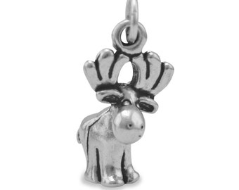 Sterling Silver Oxidized Cute Moose Charm