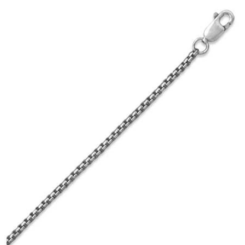 1.6mm Oxidized ROUNDED BOX Sterling Silver Chain Necklace