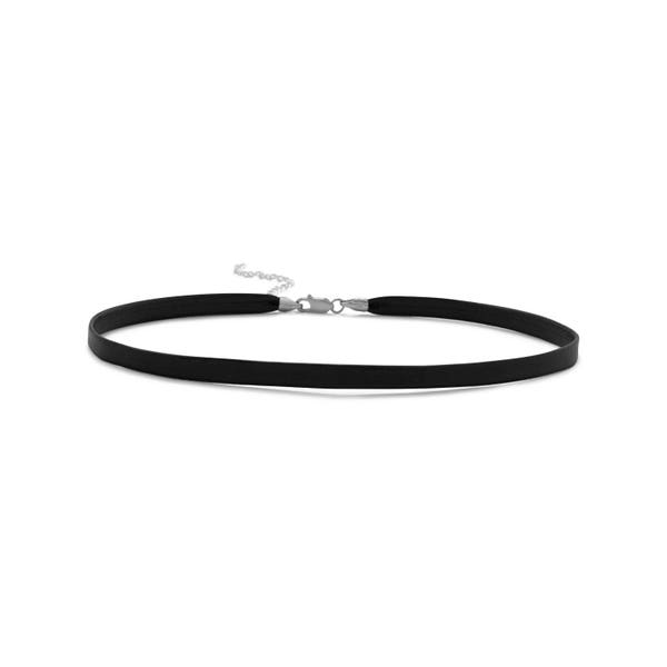 Adjustable Soft Black Leather Choker Necklace with Sterling Silver