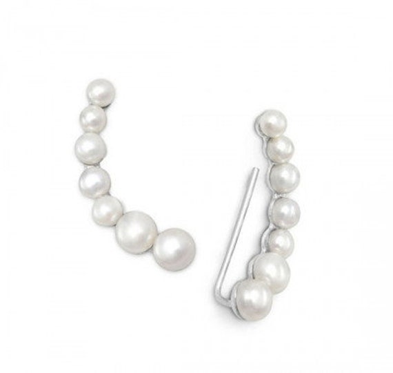 Cultured Freshwater Pearl Stud Earrings set in Rhodium Plated Sterling Silver Bridal Wedding Jewellery