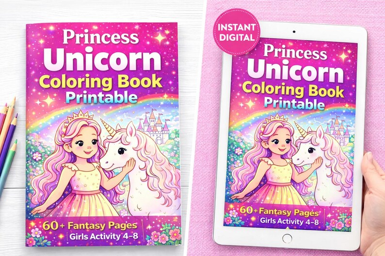Princess Unicorn Coloring Book Printable, 60+ Magical Pages for Girls ...