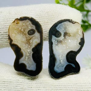 Ametist Agat Druzy Geod Par Cabochon, Smyckestillverkning i Fancy Shape (34X20X7MM)