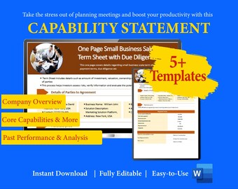 Business Capability Statement Template: Marketing Statement, Company Overview (A4 & US Letter)