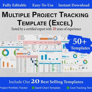 Multiple Project Tracking Template Excel + Word Formats | Complete Project Management Bundle | Portfolio Management Dashboards