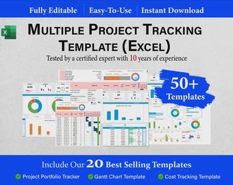 Multiple Project Tracking Template Excel + Word Formats | Complete Project Management Bundle | Portfolio Management Dashboards