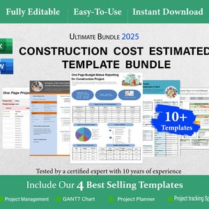 Construction Management Planning Templates/ Construction Cost Estimated Excel/ Construction Cost Estimated Bid Template