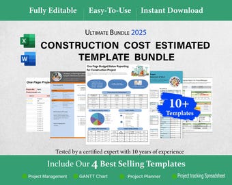 Construction Management Planning Templates/ Construction Cost Estimated Excel/ Construction Cost Estimated Bid Template