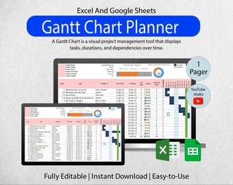 Gantt Chart Template, Project Management in Excel, Google Sheets (Digital Download)