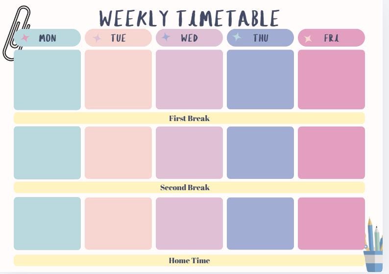 Editable Student Timetable Template - Etsy