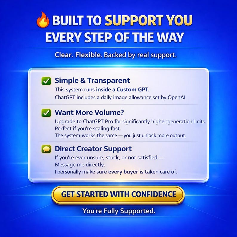 May include: A blue graphic with the text "BUILT TO SUPPORT YOU EVERY STEP OF THE WAY." The image highlights features like "Simple & Transparent," "Want More Volume?" and "Direct Creator Support." The image also includes the text "GET STARTED WITH CONFIDENCE."
