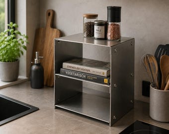 Hylla i rostfritt stål 300x400x250 mm | Kökshylla för kryddor och kokböcker | Litet skänk | 2 mm borstat rostfritt stål