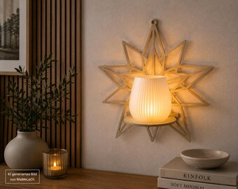 Stjärnvägglampa för LED-värmeljus | 3D-printad väggdekoration | Stjärnlampa | Mysig ljusdekoration | MaMeLeCh