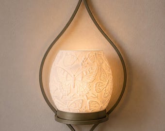 Fjärilsvägglampa för LED-värmeljus | 3D-utskriven lampa | Fjärilsväggdekoration | Presentidé | MaMeLeCh