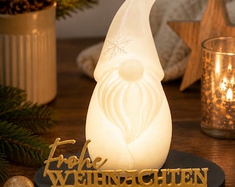 Jultomte för LED-belysning | 3D-printad juldekoration | Tomtelampa | God Jul | Presentidé