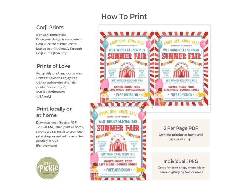 Fair Rides Flyer Summer Fair Flyer Template | Editable PTO PTA School Fundraiser Event ...