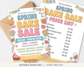 Spring Bake Sale Flyer & Price List Templates | Editable PTO PTA School Fundraiser