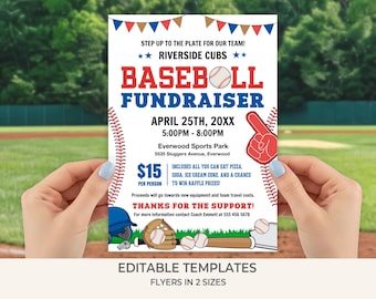 Baseball Fundraiser Flyer Template | Editable Printable Booster Club