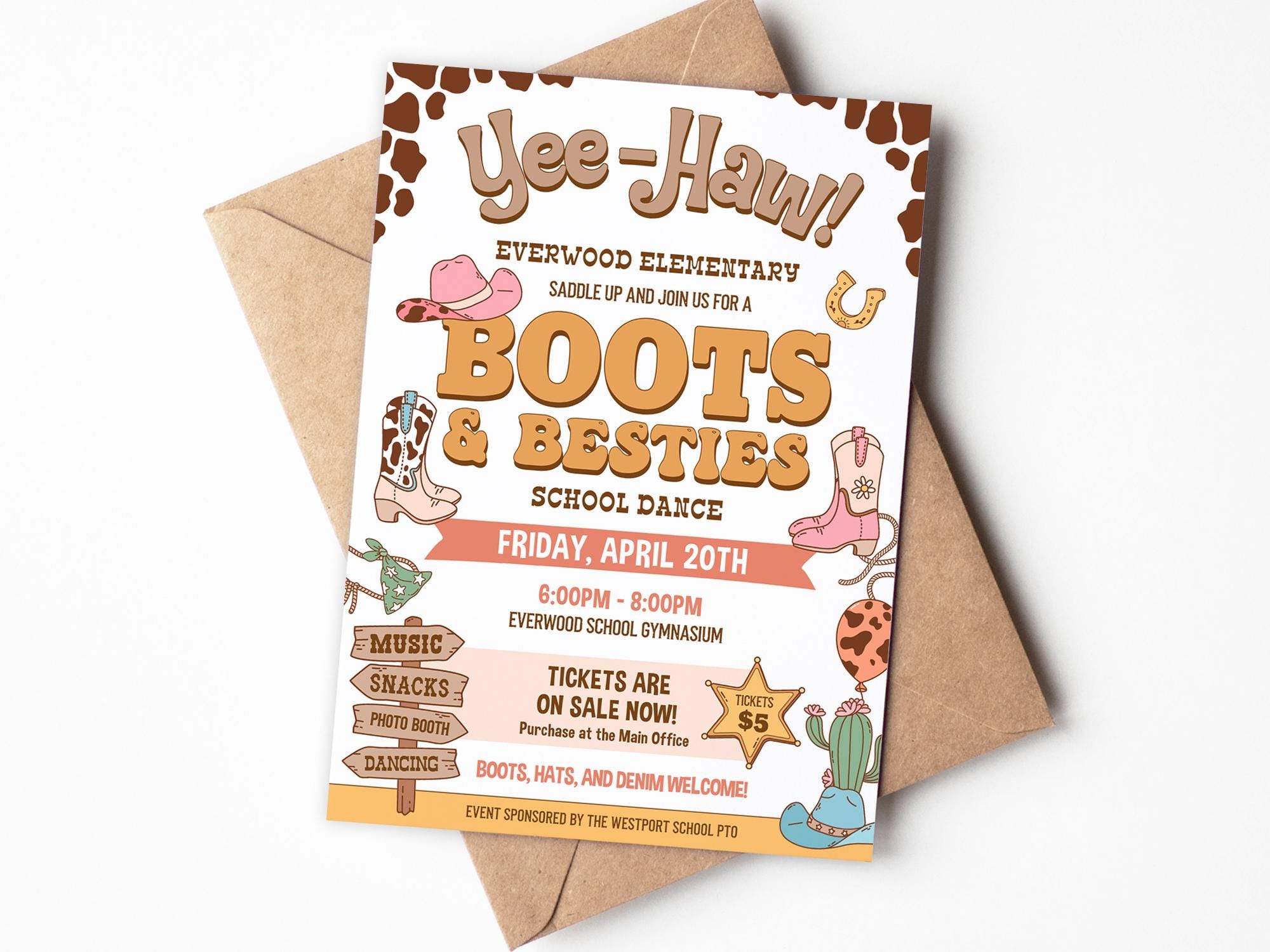 Country Western Barn Dance Flyer & Ticket Templates | Editable PTO PTA ...
