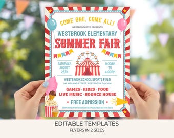 Summer Fair Flyer Template | Editable PTO PTA School Fundraiser Event