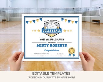 Volleyball Award Certificate Bundle | Editable Volleyball Certificates | Team Awards Printable