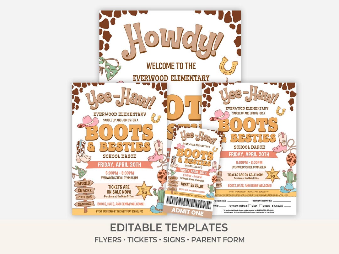 Country Western Barn Dance Set | Editable Flyer Ticket Welcome Sign ...