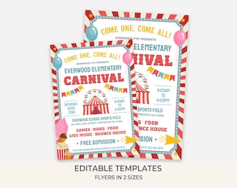 Carnival Flyer | School Fun Fair Fundraiser |  Editable Template | Printable Carnival Flyer