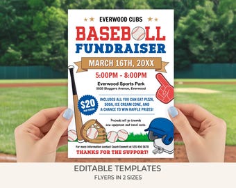 Baseball Fundraiser Flyer Template | Editable Team or School Event