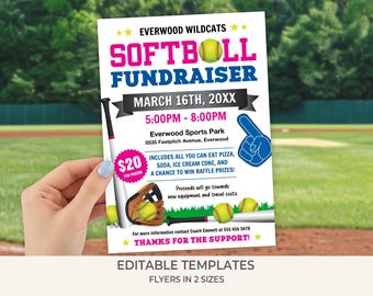 Softball Fundraiser Flyer Template | Editable Printable Booster Club