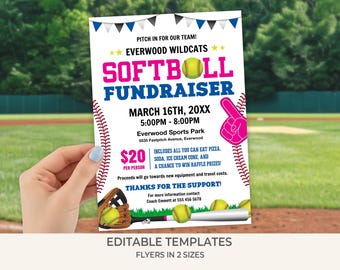 Softball Fundraiser Flyer Template | Editable School Sports Event