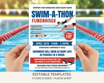 Swim-a-Thon Fundraiser Flyer Template | Editable School Swim Team Poster