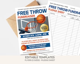 Basketball Free Throw Fundraiser Flyer & Pledge Form Template | Editable Shoot-A-Thon Fundraiser Event Printables