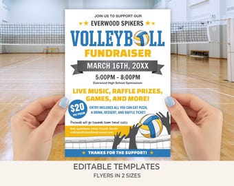Volleyball Fundraiser Flyer Template | Editable Volleyball Team Booster Club Event