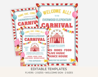 School Carnival Flyer & Welcome Sign Template | Editable PTO PTA Fundraiser Event