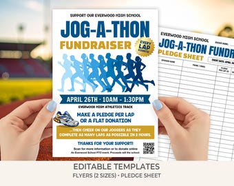 Jog-a-Thon Fundraiser Flyer & Pledge Sheet Template | Editable Fun Run Event Printables