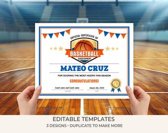 Basketball Award Certificate Template | Editable Basketball Certificates | Team Awards Printable