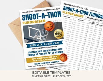 Shoot-A-Thon Fundraiser Flyer & Pledge Sheet Template | Editable Basketball Free Throw Fundraiser Event Printables