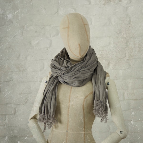 FROST GREY LINEN scarf | soft fringe
