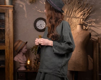 loose linen top PRIMITIVE | kimono sleeve tunic top | linen summer tunic | linen blouse women | linen shirt women | boho minimalist clothing