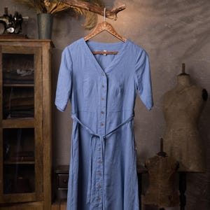 S ready to ship linen dress &#39;AMELIE&#39; | vintage dress | french dress | V-neck dress | buttoned dress | summer linen dress