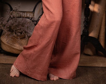 wide leg linen pants WIND | wide leg trouser with elastic waistband | high waist pants | linen palazzo | Women's trousers | linen pantaloons