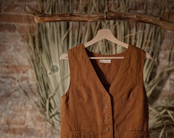linen vest PHOTOGRAPHER | linen waistcoat | classic linen vest women | V-neck vest | buttoned vest | vintage vest | boho vest