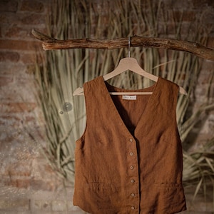 linen vest PHOTOGRAPHER | linen waistcoat | classic linen vest women | V-neck vest | buttoned vest | vintage vest | boho vest