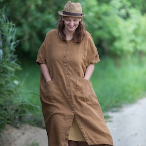 Linen Buttoned Dress 'PAINTER' | summer linen dress with pockets | loose fit linen dress for women | cottage linen dress | plus size dress