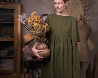 oversized linen dress HEALING, loose summer kimono sleeve dress