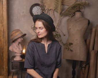 linen dress MONET is romantic loose summer dress with gathered skirt, retro/cottagecore