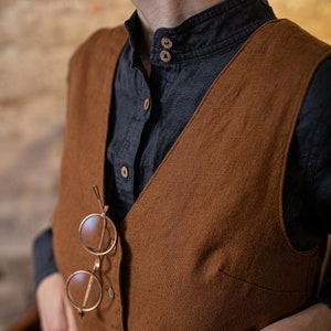 linen shirt VILLAGE | linen summer shirt for women | loose linen shirt with a stand collar | boho linen summer blouse | classic linen shirt